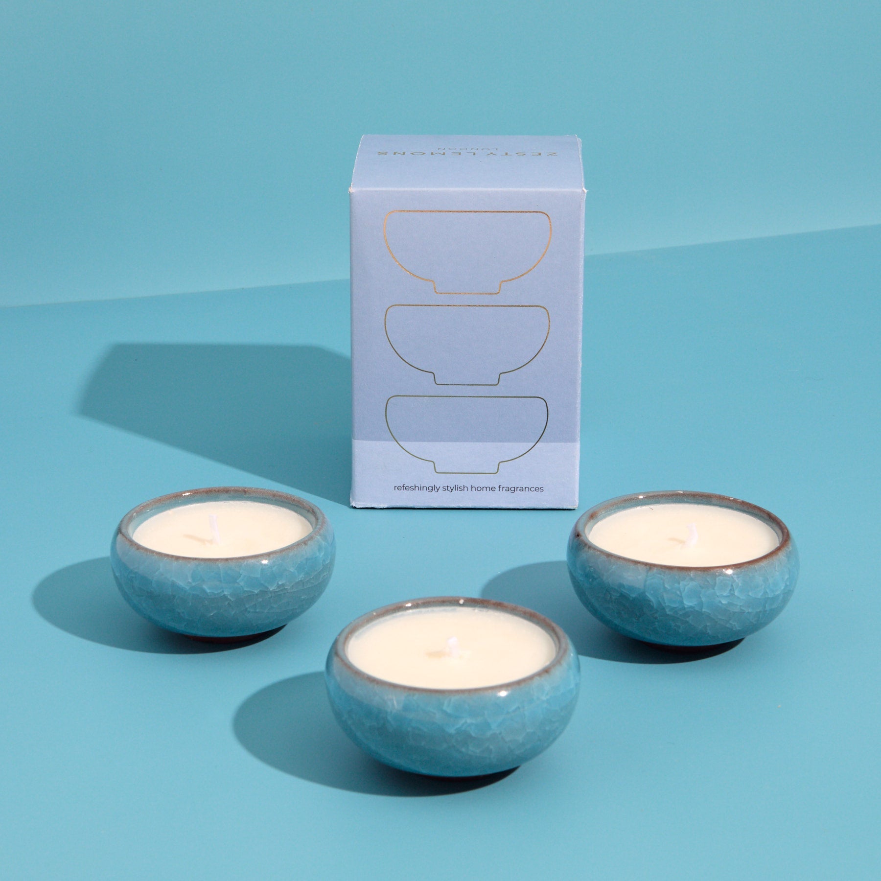 Contemporary Kiln Sky Blue Tea Lights - Amber & Bergamot