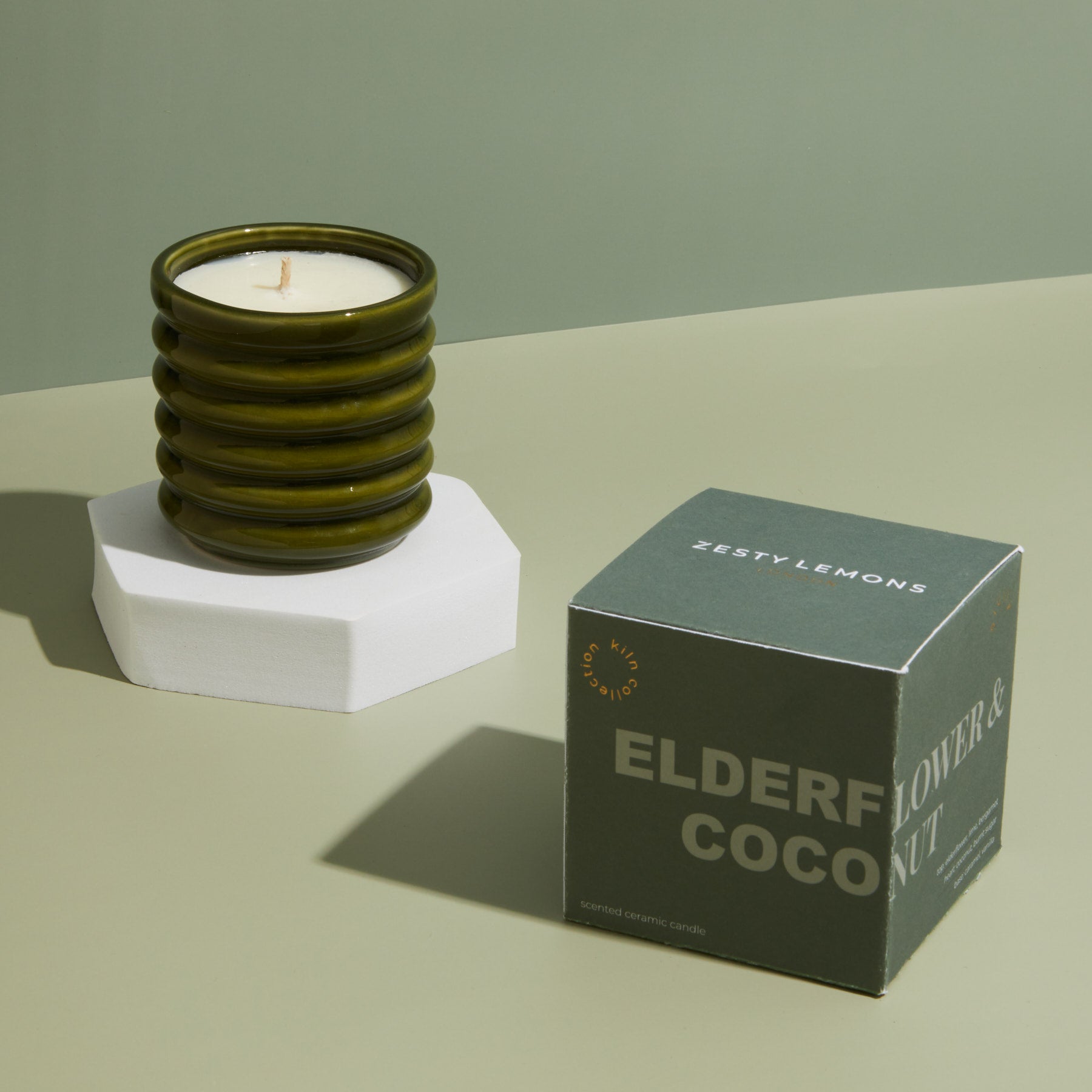 Contemporary Kiln Olive Candle - Elderflower & Coconut