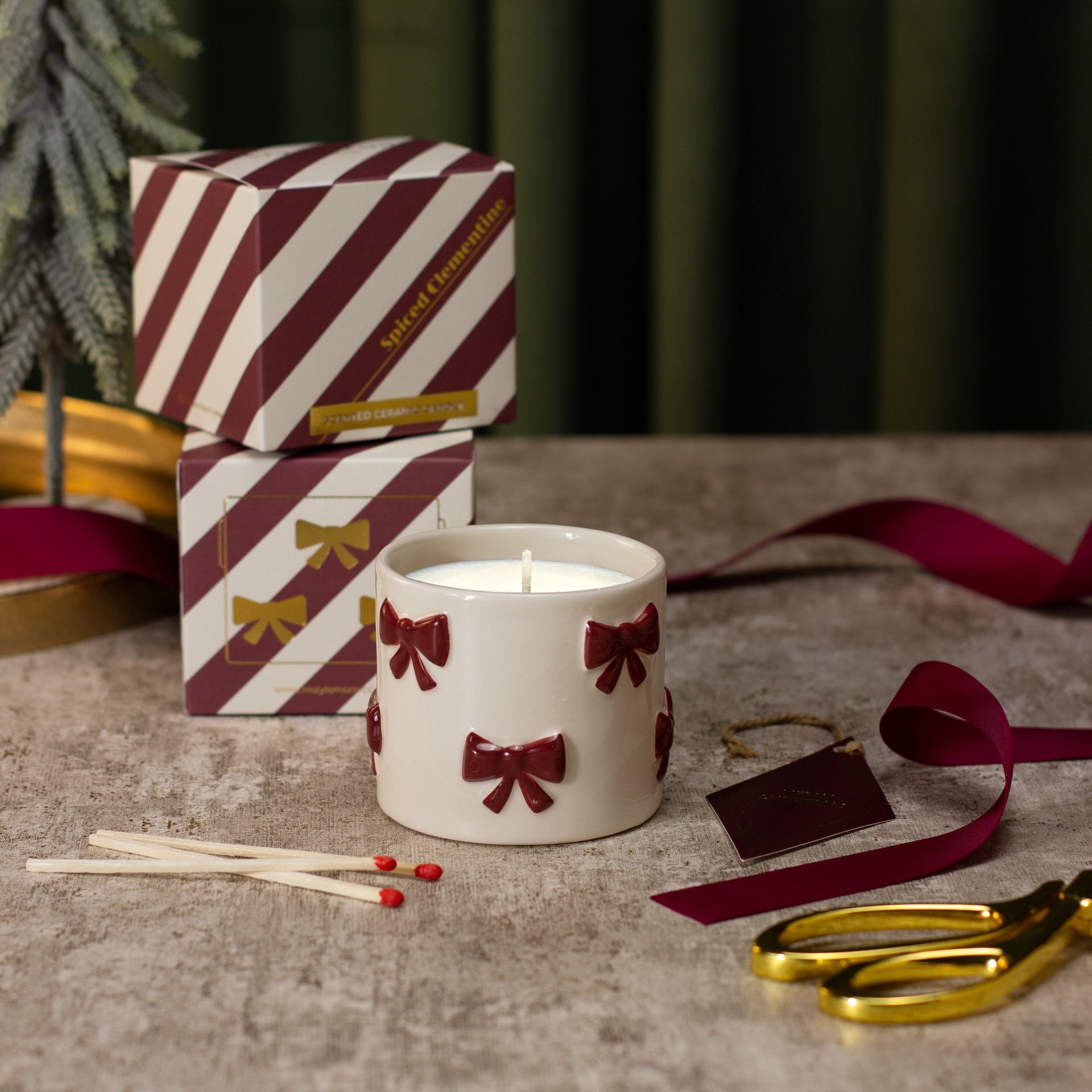 Under the Tree: Burgundy Bow Candle - Spiced Clementine