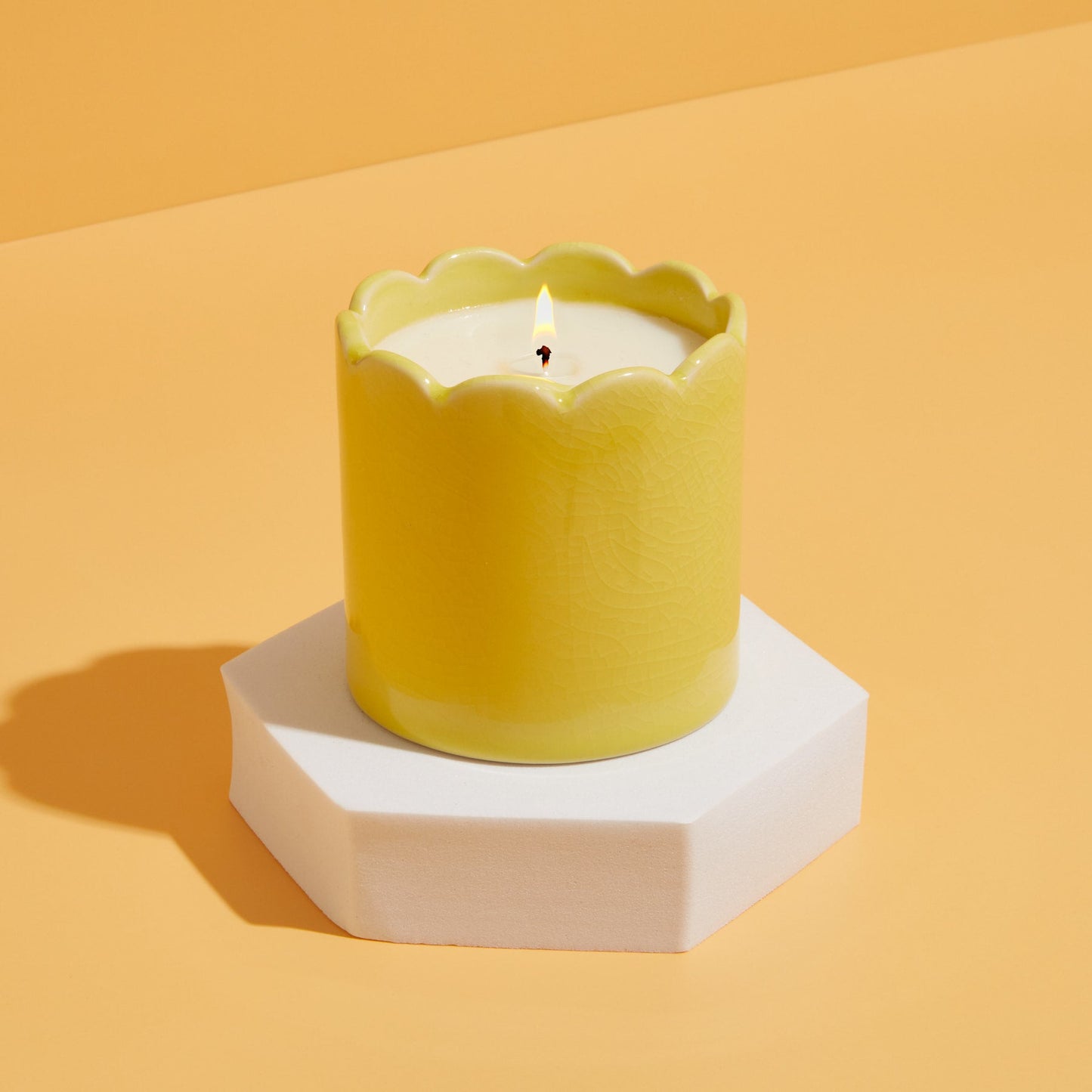 Contemporary Kiln Scalloped Yellow Candle - Lemon & Lavender